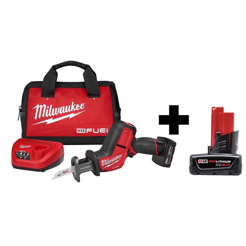 Sierra reciproca inalámbrica Milwaukee M12 FUEL 12V de ion de litio sin escobillas HACKZALL con kit de sierra alternativa con batería de 6.0Ah - 2520-21XC-48-11-2460