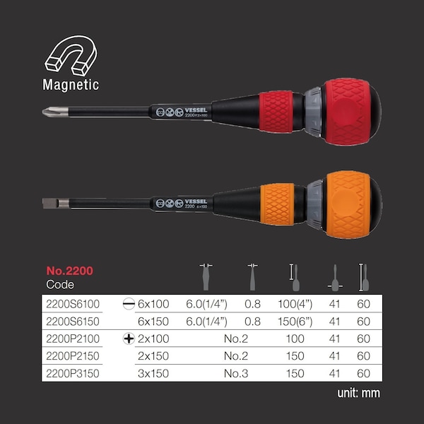 Vessel BALL GRIP Ratchet Screwdriver No.2200 -6 - 2200S6150