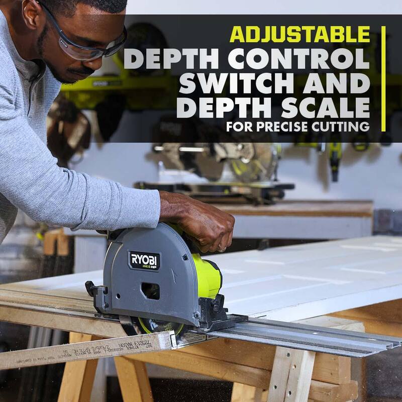RYOBI ONE+ HP 18V Sierra circular de riel inalámbrica sin escobillas de 6-1/2 pulgadas con kit de (2) baterías de alto rendimiento de 4.0 Ah y cargador - PTS01K-PBP004