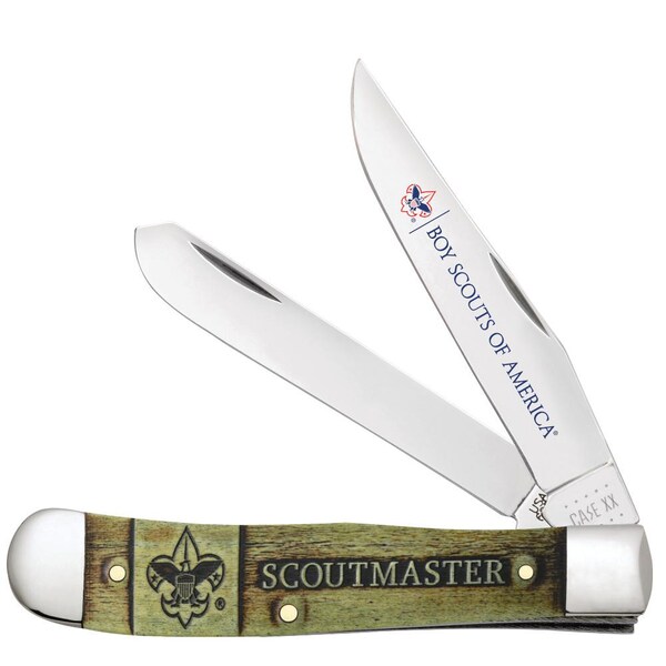 Case Cutlery Bsa Scoutmaster Gift Set Embellished Smooth Natural Bone Trapper 6254 Ss W/Green Color Wash/Blk - CAS-18055