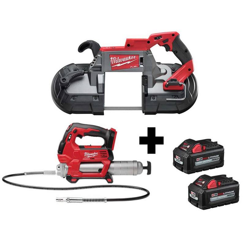 Sierra de cinta inalámbrica sin escobillas Milwaukee M18 FUEL 18V de 18V y batería de iones de litio para corte profundo y pistola de grasa de 2 velocidades con dos baterías de 6.0 Ah - 2729-20-2646-20-48-11-1862.