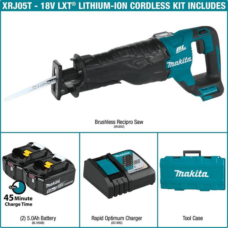 Kit de sierra reciproca inalámbrica sin escobillas LXT de 18V 5.0Ah de iones de litio de Makita - XRJ05T