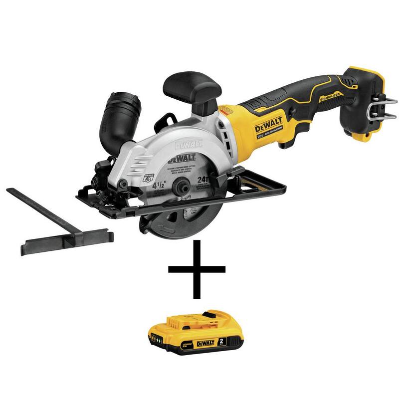Sierra circular inalámbrica DEWALT ATOMIC 20V MAX sin escobillas de 4-1/2 pulgadas y ((1) batería de iones de litio compacta de 20V MAX 2.0Ah - DCS571BWDCB203.