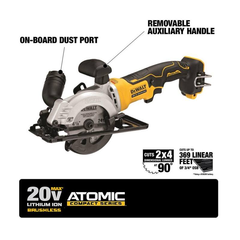 Sierra circular inalámbrica DEWALT ATOMIC 20V MAX sin escobillas de 4-1/2 pulgadas y ((1) batería de iones de litio compacta de 20V MAX 2.0Ah - DCS571BWDCB203.