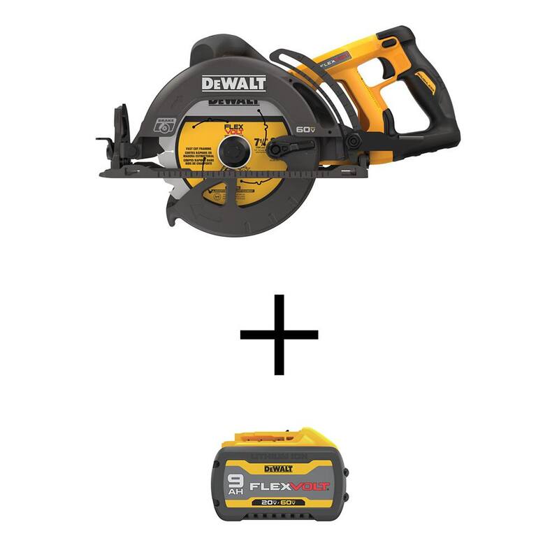 DEWALT FLEXVOLT 60V MAX Sierra circular inalámbrica de 7-1/4 pulgadas sin escobillas de litio-ion estilo Wormdrive con paquete de batería FLEXVOLT 9.0Ah - DCS577BWDCB609