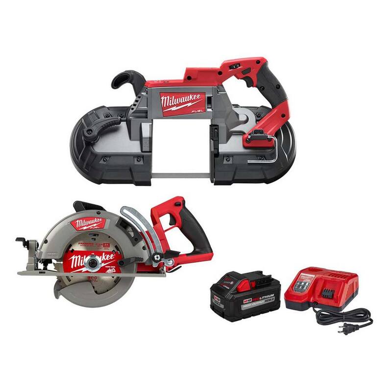 Sierra de cinta inalámbrica Milwaukee M18 FUEL de 18 voltios con motor sin escobillas de iones de litio y mango trasero Sierra circular, incluye kit de inicio de 8.0Ah - 2729-20-2830-20-48-59-1880