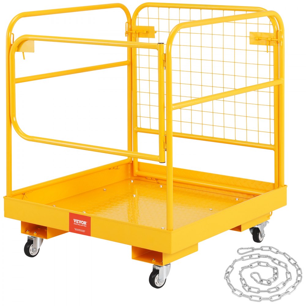 VEVOR Forklift Safety Cage, 1200 lbs Load Capacity, 36 x 36 inches Folding Forklift Work Platform with Lockable Swivel Wheels, Drain Hole & Device Chain, Holds 1 to 2 Adults, Perfect for Aerial Work - CCGZPTCWMS112KVAFV0