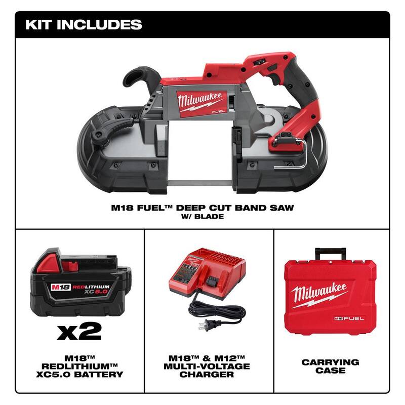 Milwaukee M18 FUEL Sierra de cinta inalámbrica de corte profundo de 18 voltios con tecnología Lithium-Ion sin escobillas en kit con amoladora M18 FUEL - 2729-22-2888-20