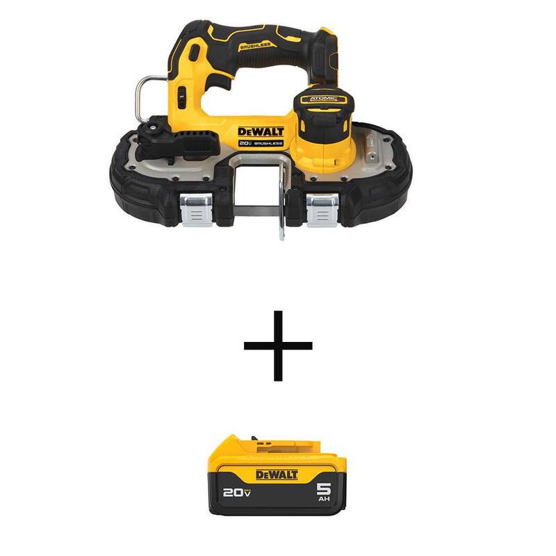 DEWALT ATOMIC 20V MAX Sierra de cinta compacta inalámbrica sin escobillas de 1-3/4" y (1) Batería Premium de 20V MAX de Iones de Litio 5.0Ah - DCS377BWDCB205.