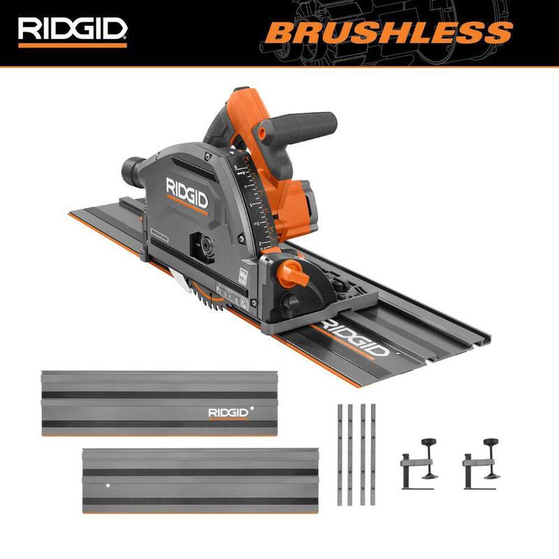 Sierra de riel inalámbrica sin escobillas RIDGID 18V (solo herramienta) con (2) rieles de 27.5 pulgadas y (3) abrazaderas para sierra de riel - R48630B-AC55TS-ACCL2