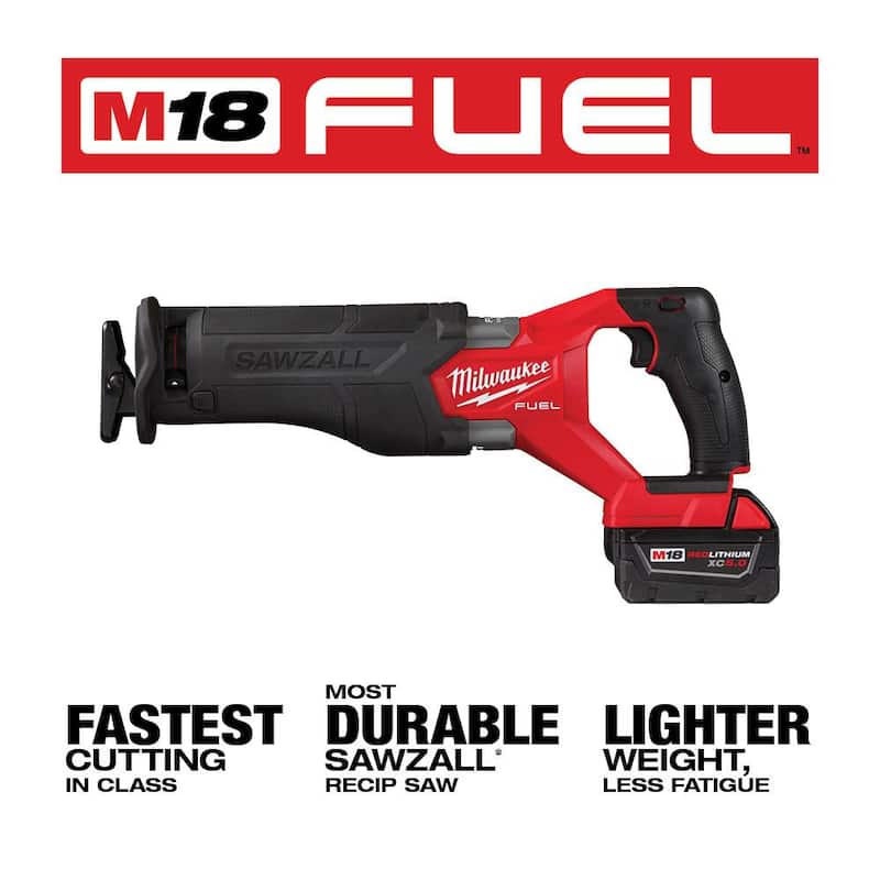 Milwaukee M18 FUEL 18V Sierra alternativa inalámbrica reciprocante Brushless de iones de litio Sawzall Kit con dos baterías de 6.0Ah - 2821-21-48-11-1862