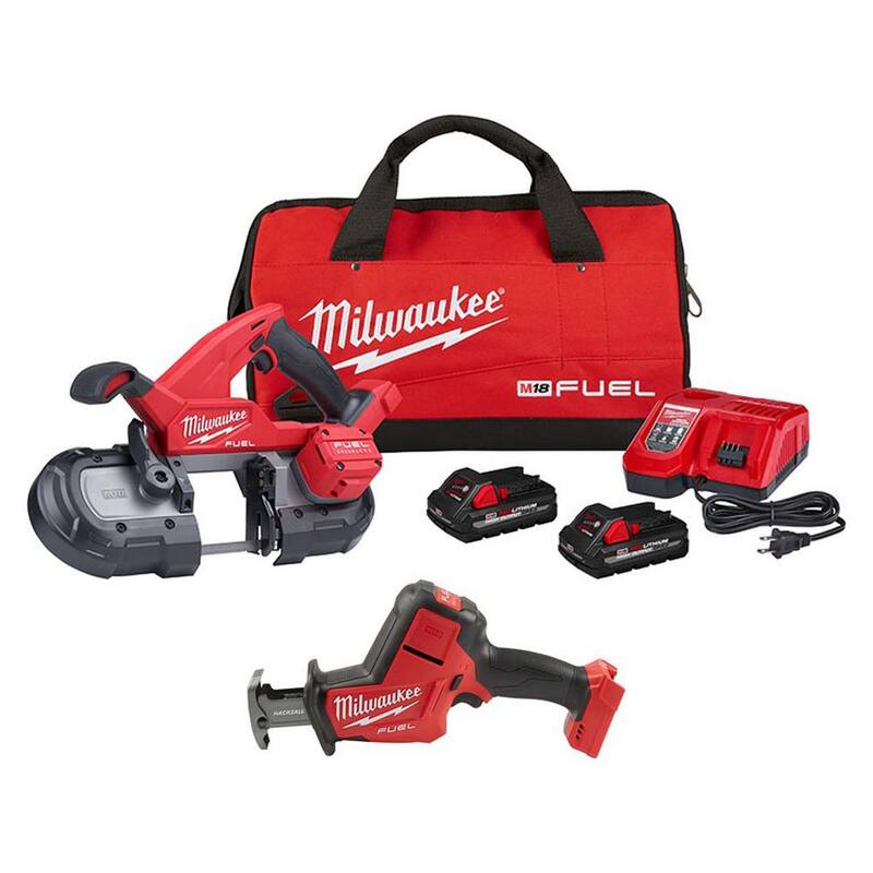 Kit de sierra de cinta compacta inalámbrica Milwaukee M18 FUEL 18V de ion de litio sin escobillas con interruptor de paleta y Kit con HACKZALL FUEL - 2829-22-2719-20