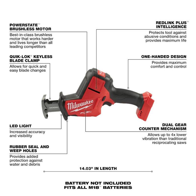 Kit de sierra de cinta compacta inalámbrica Milwaukee M18 FUEL 18V de ion de litio sin escobillas con interruptor de paleta y Kit con HACKZALL FUEL - 2829-22-2719-20