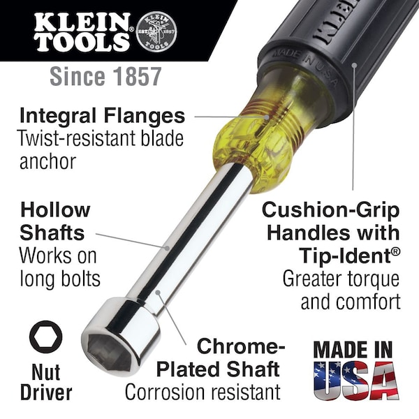 Klein Tools 5 mm Nut Driver, 3-Inch Hollow Shaft - 630-5MM