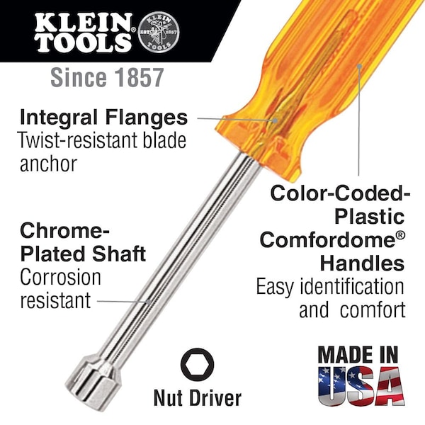 Klein Tools 3/8-Inch Nut Driver, 6-Inch Hollow Shaft - S126