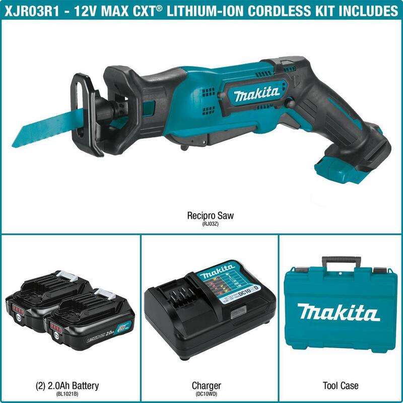 Sierra reciproca inalámbrica Makita 12V máx CXT de iones de litio con velocidad variable y estuche - RJ03R1