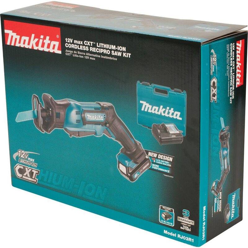 Sierra reciproca inalámbrica Makita 12V máx CXT de iones de litio con velocidad variable y estuche - RJ03R1