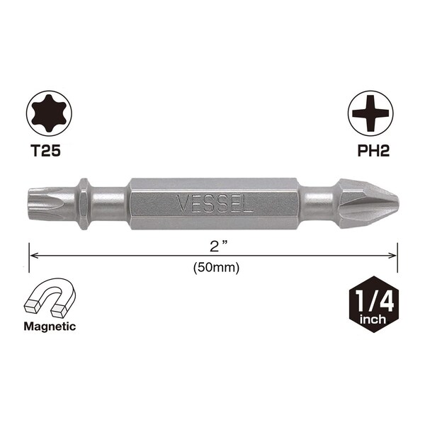 Vessel NECK TORSION Dbl-Ended Power Bit PH, PK2 - DEPH2TX2550P2