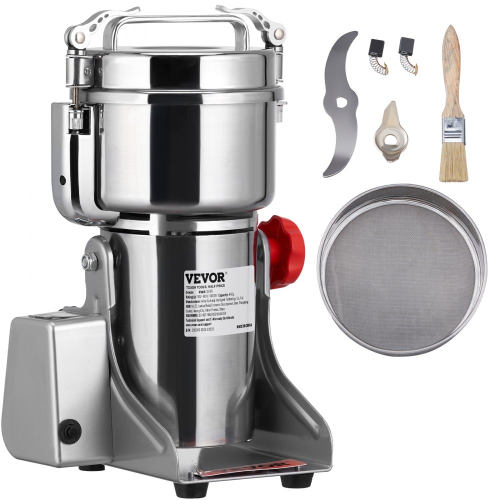 VEVOR 1000g Electric Grain Mill Grinder, 3750W High-Speed Commercial Spice Grinders, Stainless Steel Swing Type Pulverizer Powder Machine, for Spices Cereals Dry Grains Coffee Corn Pepper - DDD1000G3750WFN4AV1