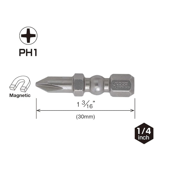 Vessel IMPACT BALL Torsion Bit ASSORTx30, PK5 - IBMG30K001