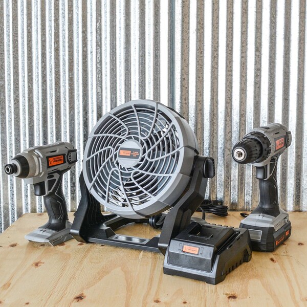Pro-Series 5 Piece Combo Kit with Fan - 3/8 inch Drill and 1/4 inch Impact Driver Set - LIDDFKIT20