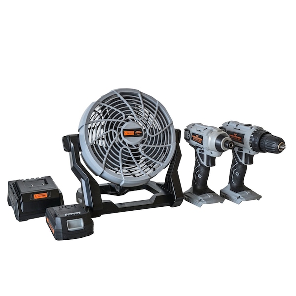 Pro-Series 5 Piece Combo Kit with Fan - 3/8 inch Drill and 1/4 inch Impact Driver Set - LIDDFKIT20