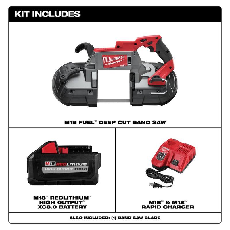Sierra de banda inalámbrica Milwaukee M18 FUEL de 18V con motor sin escobillas y batería de litio 8.0Ah y cargador - 2729-20-48-59-1880