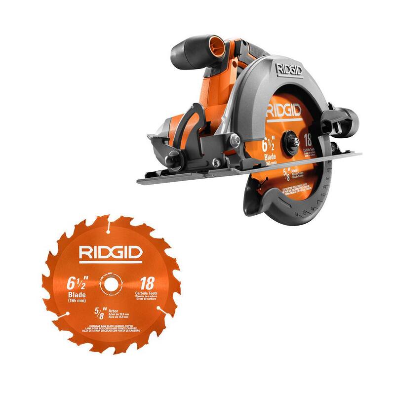 Sierra circular inalámbrica RIDGID de 18V de 6 1/2 pulgadas (solo la herramienta) con una hoja adicional de sierra circular de 6-1/2 pulgadas - R8655B-AC612N
