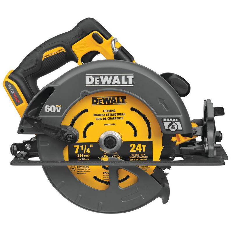 DEWALT FLEXVOLT 60V MAX Sierra Circular Inalámbrica con Motor sin Escobillas de 7-1/4 pulgadas, (2) Baterías 20V 5.0Ah, Cargador y Bolsa de Kit - DCS578BW2052CK