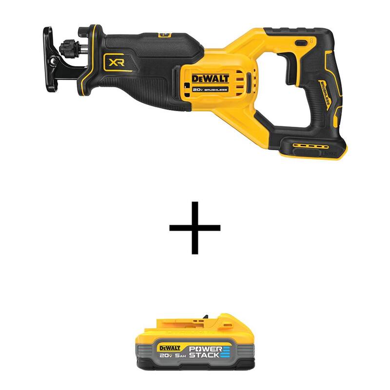 Sierra reciproca inalámbrica DEWALT 20-Volt MAX XR de iones de litio sin escobillas con paquete de batería de iones de litio POWERSTACK 20-Volt 5.0Ah - DCS382BWDCBP520.