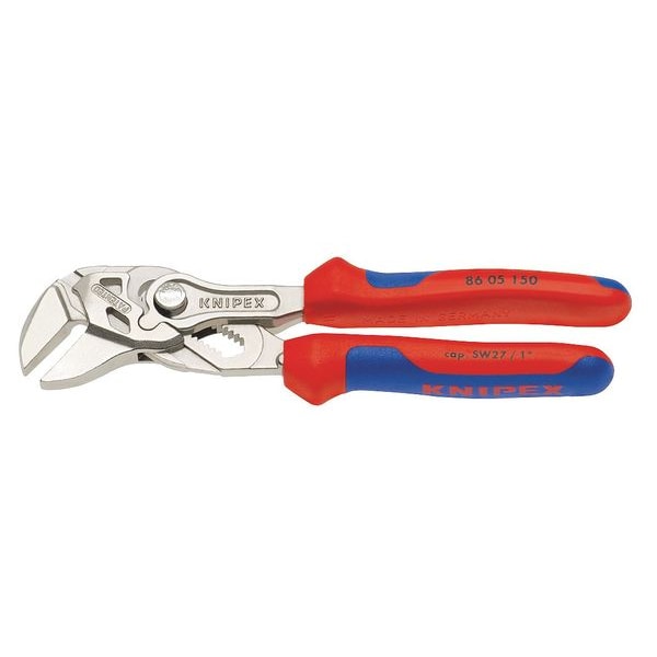 Knipex 6 in Straight Jaw Plier Wrench Smooth, Bi-Material Grip - 86 05 150 S02