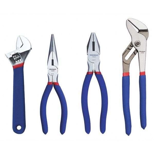 Westward 4 Piece Plier and Wrench Set Dipped Handle - 1UKP4