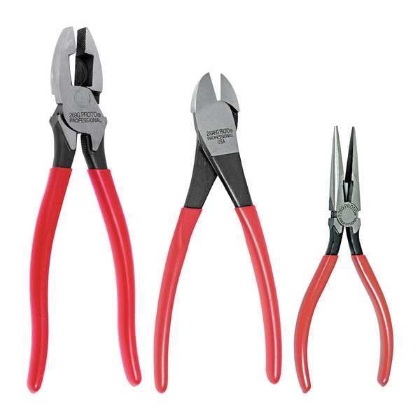 Proto 3 Piece Plastisol Grip Pliers and Cutter Set Plastisol Grips Handle - J228GS