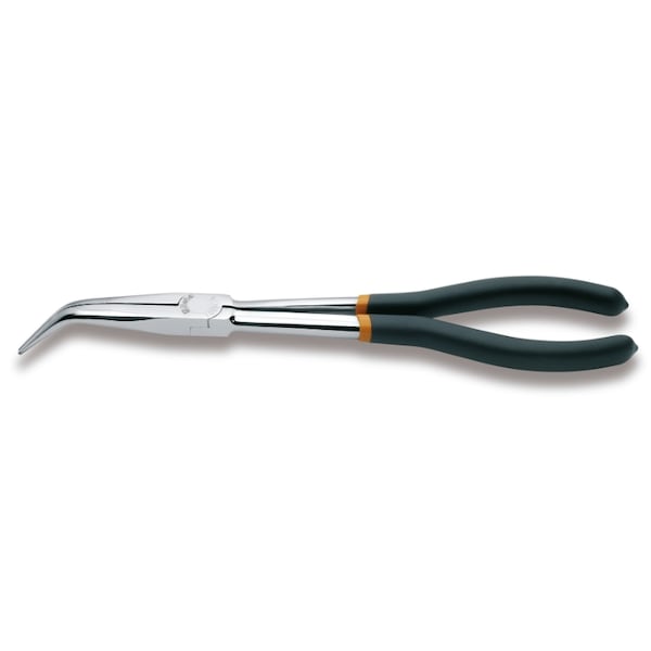 Beta 1009L/B Curved Extra Long Knurled Nose Pliers, 45 Degrees, Slip-proof PVC- Coated Handles - 010090009