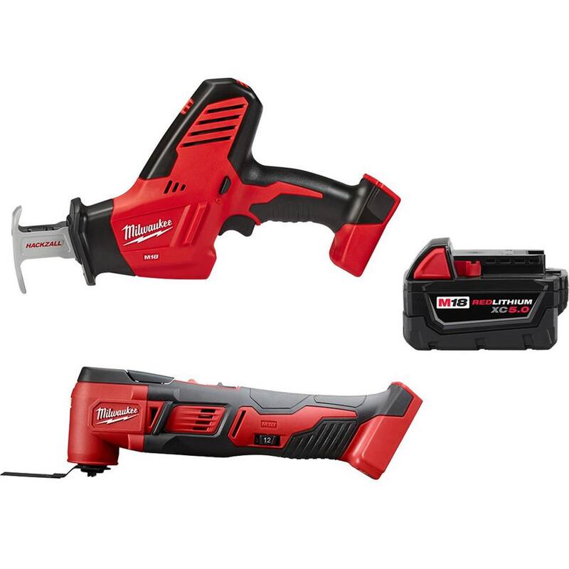 Sierra reciproca HACKZALL inalámbrica de 18V de iones de litio Milwaukee M18 con herramienta múltiple y batería de 5.0 Ah - 2625-20-2626-20-48-11-1850.