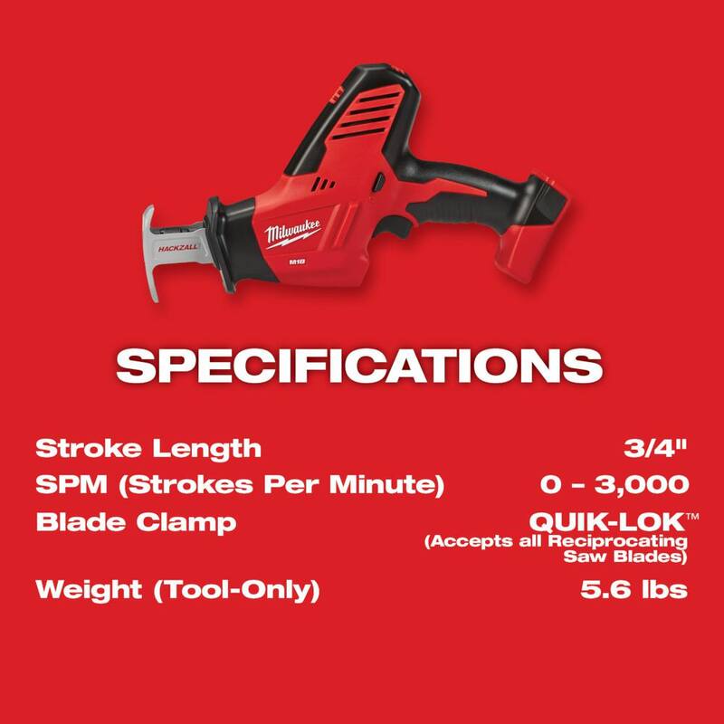Sierra reciproca HACKZALL inalámbrica de 18V de iones de litio Milwaukee M18 con herramienta múltiple y batería de 5.0 Ah - 2625-20-2626-20-48-11-1850.