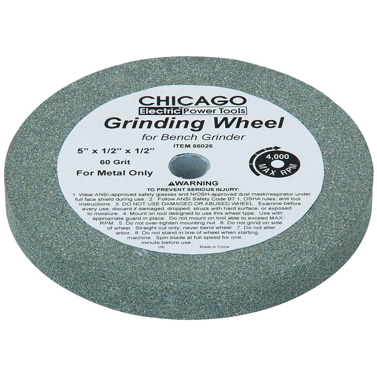 Rueda de esmerilado Chicago Electric Power Tools de 5 pulgadas y 60 grano - 66026