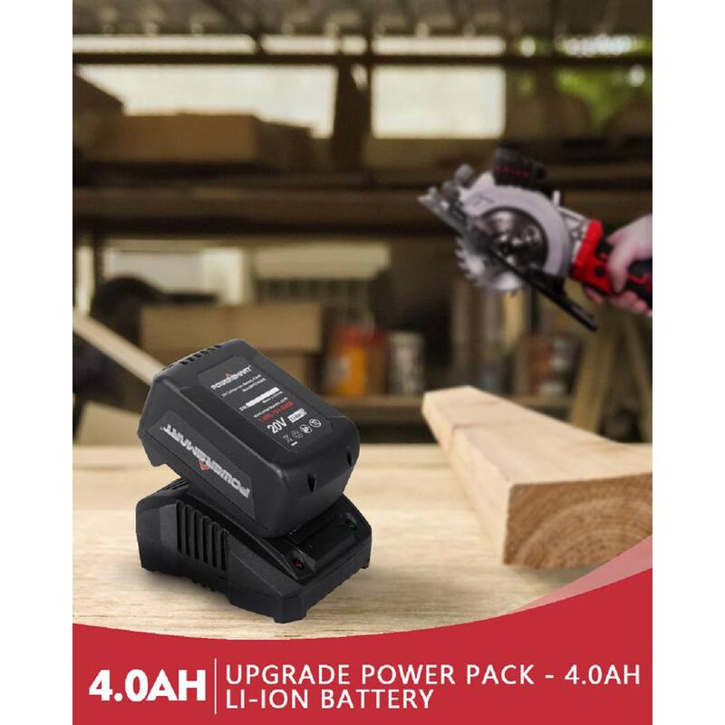 Sierra circular mini inalámbrica de 20 voltios PowerSmart de 4-1/2 pulgadas con batería de 4.0 Ah y cargador - PS76138A