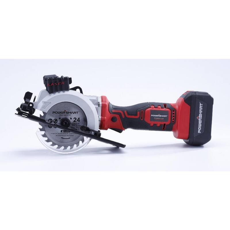 Sierra circular mini inalámbrica de 20 voltios PowerSmart de 4-1/2 pulgadas con batería de 4.0 Ah y cargador - PS76138A