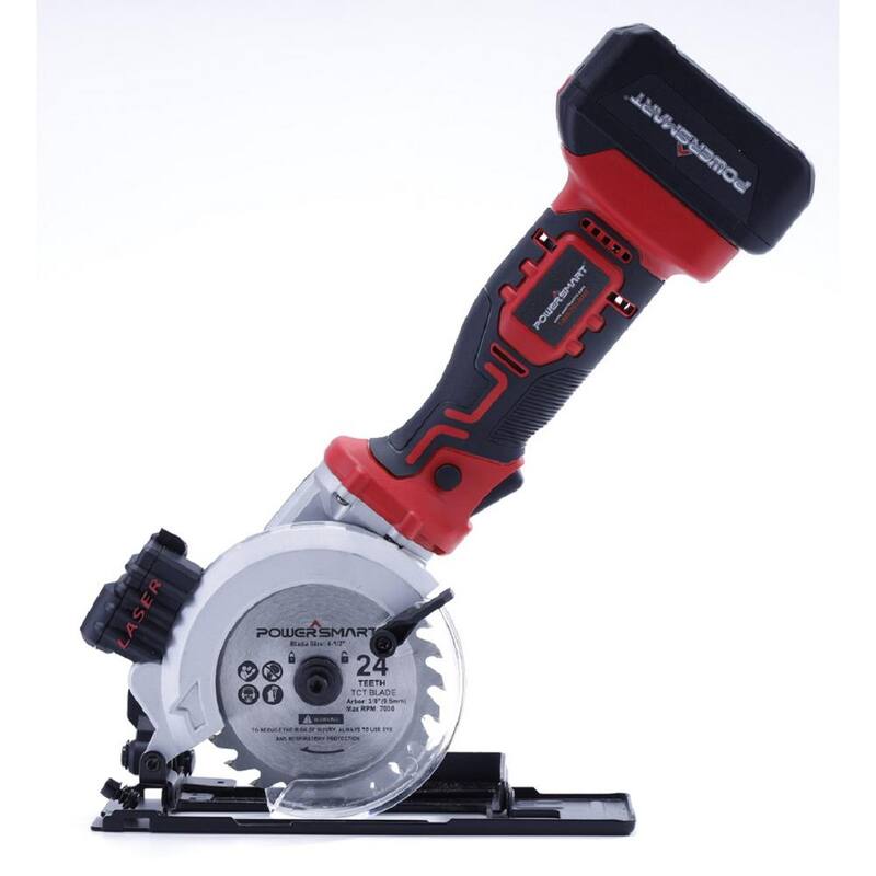 Sierra circular mini inalámbrica de 20 voltios PowerSmart de 4-1/2 pulgadas con batería de 4.0 Ah y cargador - PS76138A