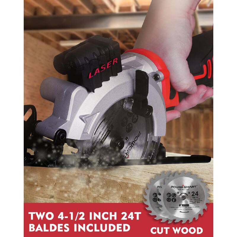 Sierra circular mini inalámbrica de 20 voltios PowerSmart de 4-1/2 pulgadas con batería de 4.0 Ah y cargador - PS76138A