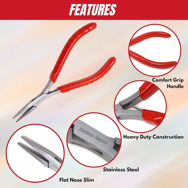 A2Z Scilab Jewelry Making Pliers Slim Flat Nose Professional Repair Stainless Steel Tool with Cushion Grip - A2Z-ZR940