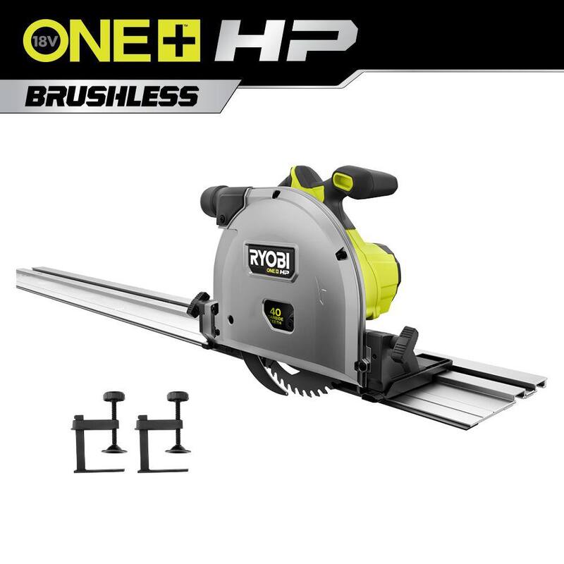 RYOBI ONE+ HP 18V sierra circular sin escobillas de 6-1/2 pulgadas con riel (herramienta solamente) con pinza de material para sierra de riel (paquete de 2) - PTS01B-A73CL2