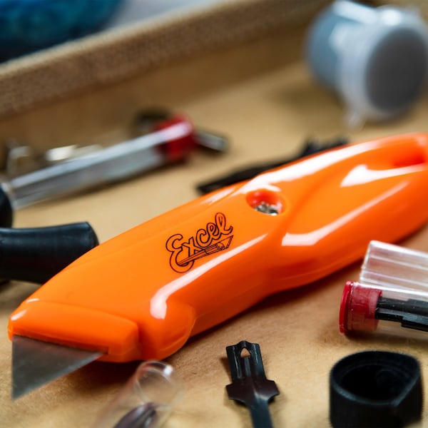 Excel Blades Retractable Plastic Utility Knife, Safe Box Cutter, Asst. Colors, 6pk. - 16870