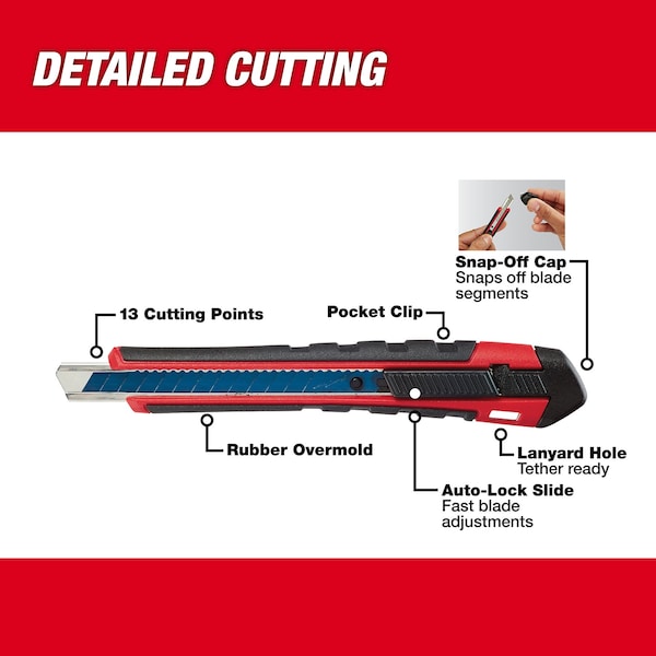 Milwaukee Tool 9mm Snap Off Knife w/Precision Cut Blade - 48-22-1960