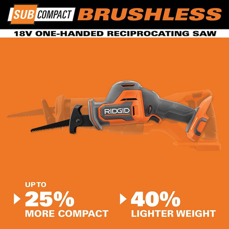 Sierra de vaivén inalámbrica compacta sin escobillas de 18V RIDGID de una mano con (2) baterías de iones de litio compactas de 2.0 Ah - R8648B-AC8400802P