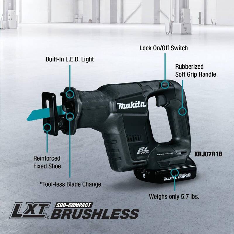 Kit de sierra reciproca inalámbrica Makita 18V LXT Sub-Compact de iones de litio sin escobillas (2.0 Ah) - XRJ07R1B.