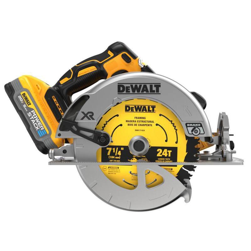 Sierra circular inalámbrica DEWALT 20V MAX de ion de litio sin escobillas de 7-1/4 pulgadas con batería POWERSTACK de 5.0Ah y cargador - DCS570H1