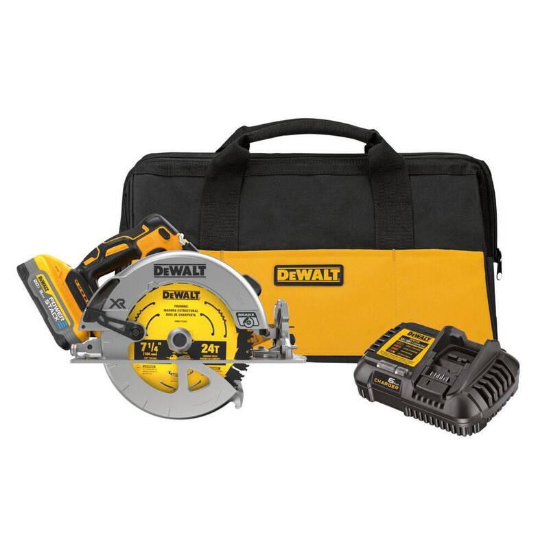 Sierra circular inalámbrica DEWALT 20V MAX de ion de litio sin escobillas de 7-1/4 pulgadas con batería POWERSTACK de 5.0Ah y cargador - DCS570H1