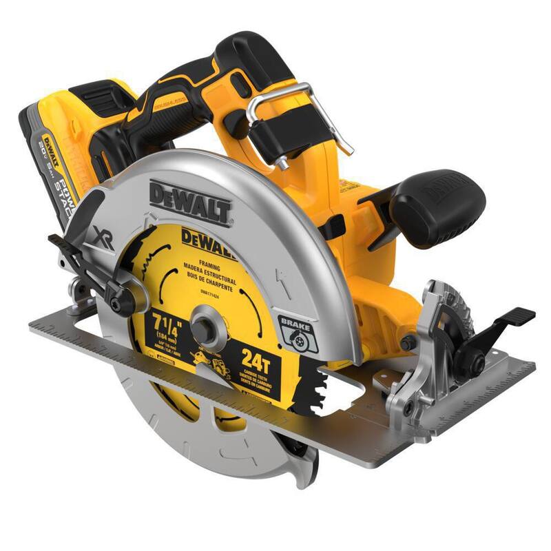 Sierra circular inalámbrica DEWALT 20V MAX de ion de litio sin escobillas de 7-1/4 pulgadas con batería POWERSTACK de 5.0Ah y cargador - DCS570H1